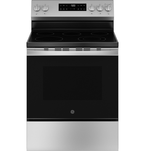 GE GRF500PV 30 inch Freestanding Electric Range with 5 Elements, 5.3 cu. ft. Capacity, Crisp Mode and Self-Clean with Steam Clean