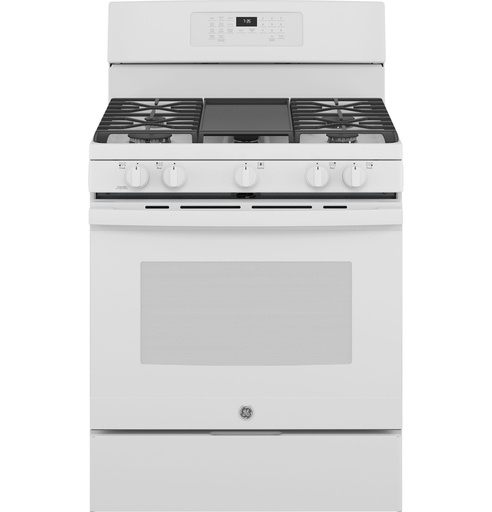 [JGB735DPBB] GE JGB735 30 inch Freestanding Gas Convection Range with 5 Burners, 5 cu. ft. Capacity, Integrated Griddle and No Preheat Air Fry