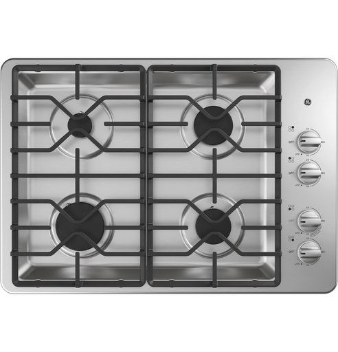 GE JGP3030 30 inch Gas Cooktop with 4 Burners, Dishwasher-Safe Grates and MAX Burner System