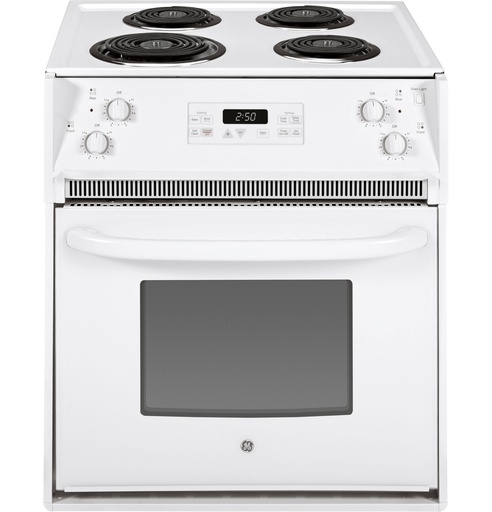 GE JM250DT 27 inch Drop-In Electric Range with 4 Coil Burners, 3 cu. ft. Oven Capacity, Sensi-Temp Technology, Electronic Clock and Timer