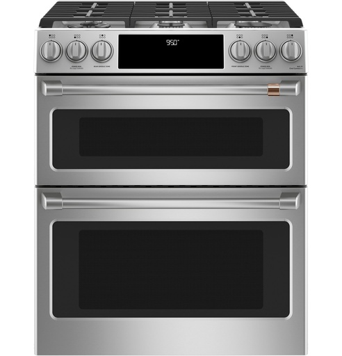 Cafe C2S950P 30 inch Smart Slide-In Dual Fuel Double-Oven Range with 6 Burners, 7 cu. ft. Total Capacity and No-Preheat Air Fry in Stainless Steel