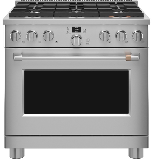 Cafe C2Y366P 36 inch Smart Dual Fuel Commercial-Style Range with 6 Burners, 5.75 cu. ft. Oven Capacity, Precision Temperature Probe and ADA Compliant