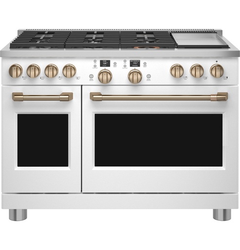 Cafe C2Y486P 48 inch Smart Commercial-Style Dual Fuel Range with 6 Burners and Griddle, 8.25 cu. ft. Total Capacity, and ADA Compliant