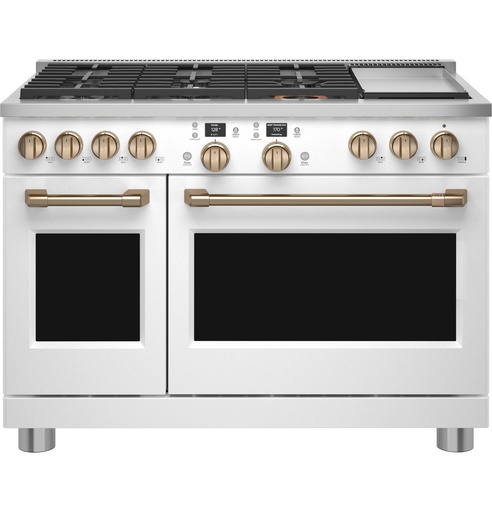 Cafe C2Y486P 48 inch Smart Dual Fuel Commercial-Style Range with 6 Burners and Griddle, 8.25 cu. ft. Total Capacity, and ADA Compliant