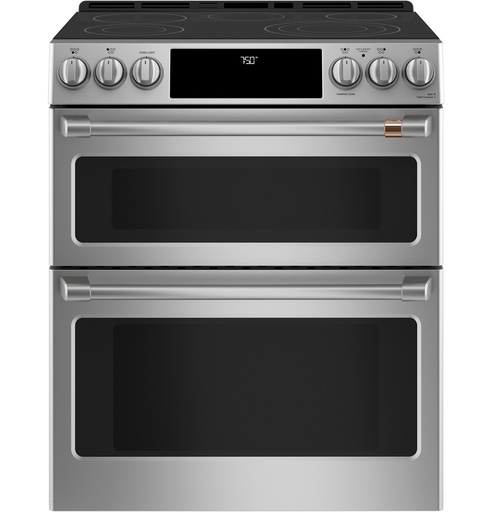 Cafe CES750P2MS1 30 inch Smart Slide-In Electric Double Oven Range with 5 elements, 6.7 cu. ft. Total Oven Capacity and No-Preheat Air Fry