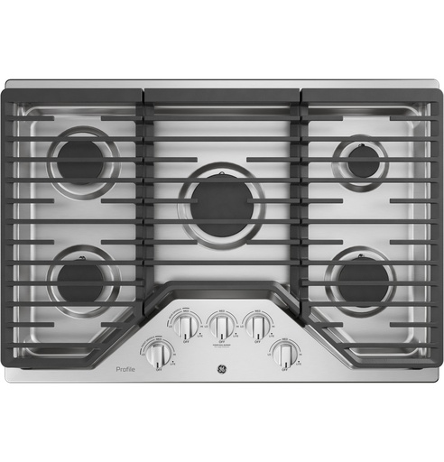 GE Profile PGP7030 30 inch Gas Cooktop with 5 Burners, Continuous Cast Iron Grates and LED Backlit Heavy-Duty Knobs