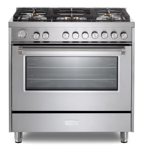 Verona VUFSGG365 36 inch Ultima Collection Freestanding Gas Range with 5 Sealed SABAF Brass Burners, 5 cu. ft. Oven Capacity and Temperature Gauge