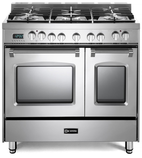 Verona VPFSGE365D 36 inch Prestige Series Freestanding Dual Fuel Double Oven Range with 5 Sealed Burners, 3.9 cu. ft. Oven Capacity and European Convection