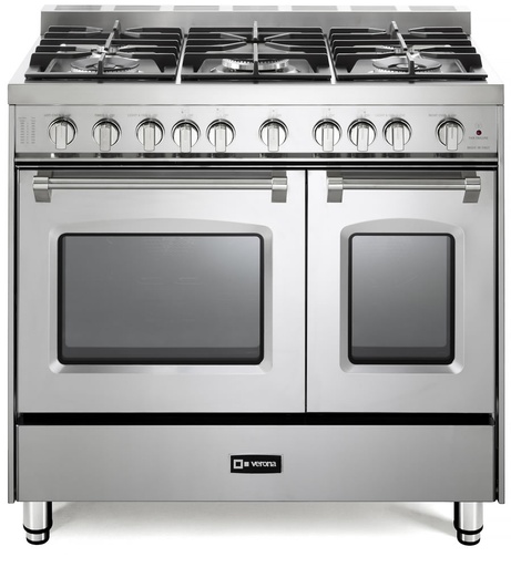 Verona VPFSGG365D 36 inch Prestige Series Freestanding Gas Double Oven Range with 5 Sealed Burners, 3.9 cu. ft. Oven Capacity and Convection