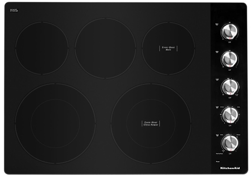 KitchenAid KCES550H 30 inch Electric Cooktop with 5 Elements, Hot Surface Indicator and Metal Control Knobs