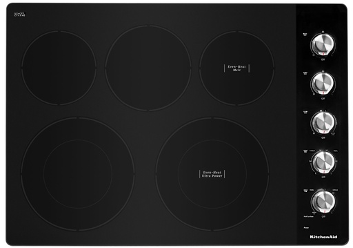 KitchenAid KCES550H 30 inch Electric Cooktop with 5 Elements, Hot Surface Indicator and Metal Control Knobs