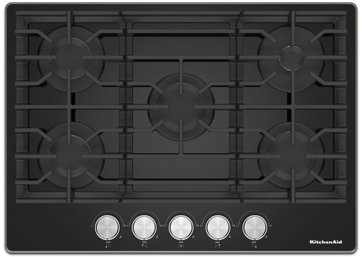 [KCGG530PBL] KitchenAid KCGG530PBL 30 inch Gas-on-Glass Cooktop with 5 Burners, Full-Width Cast-Iron Grates and ADA Compliant in Black