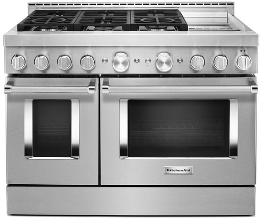 KitchenAid KFGC558J 48 inch Smart Commercial-Style Gas Range with 6 Burners, Griddle, 6.3 Cu. Ft. Capacity and Even-Heat True Convection