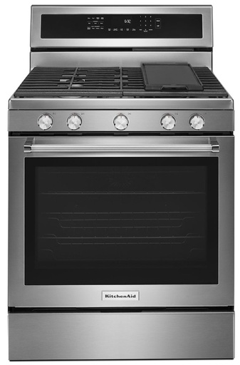 KitchenAid KFGG500E 30 inch Gas Range with 5 Burners, 5.8 Cu. Ft. Capacity and Even-Heat True Convection