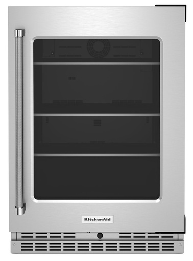 KitchenAid KUR314K 24 inch Undercounter Compact Refrigerator with 5.2 cu. ft. Capacity, Glass Door, Motion-Activated LED Lighting and Automatic Defrost