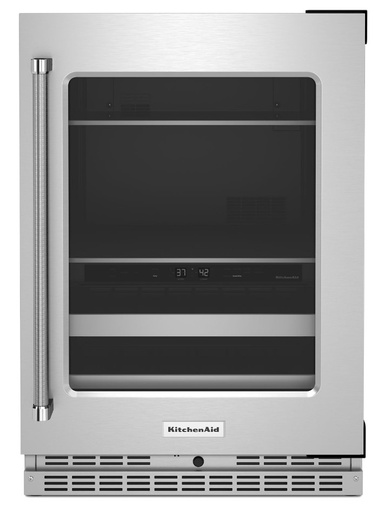 KitchenAid KUB314K 24 inch Dual Zone Beverage Center with 4.8 cu. ft. Capacity, Motion-Activated LED Lighting, SatinGlide Full-Extension Metal-Front Racks